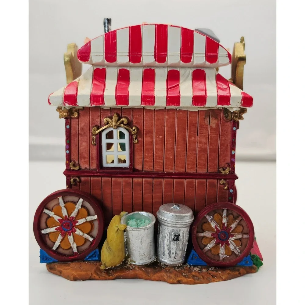 Lemax Village Collection Cotton Candy Hot Popcorn Wagon Carnival Figurine Flaw